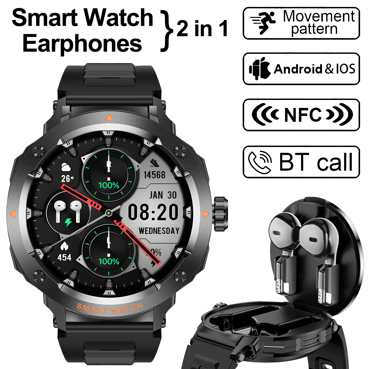 NFC Smart Watch Wireless Earph - Smartwatch Headset ulasan dan harga