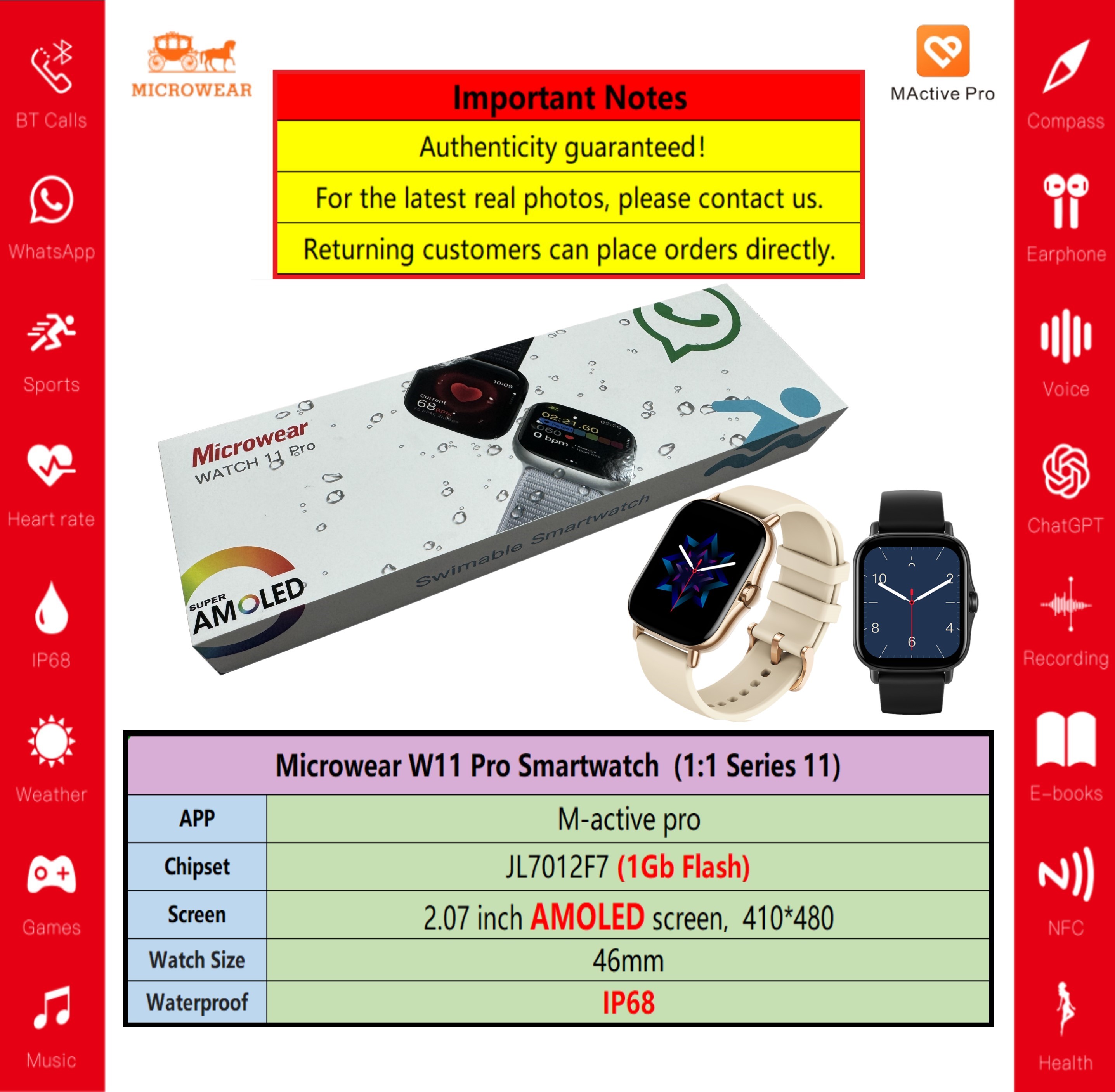 Swiming-proof W11P Smartwtch R - Smartwatch M Active ulasan dan harga