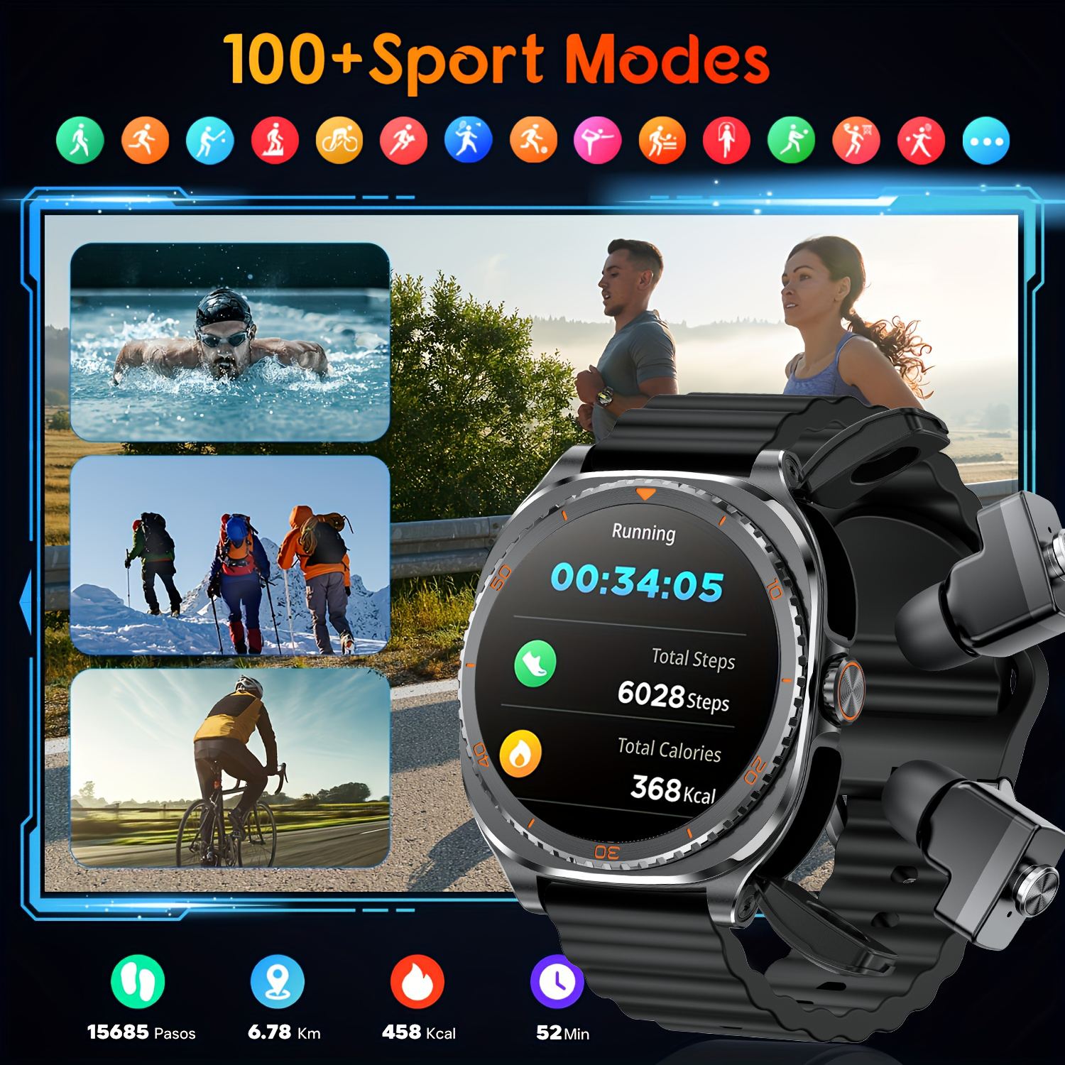 TWS 2in 1 Smart Watch with Hea - Smartwatch Headset ulasan dan harga
